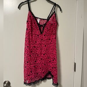 Floral Lace Trim Lingerie Chemise - Pink